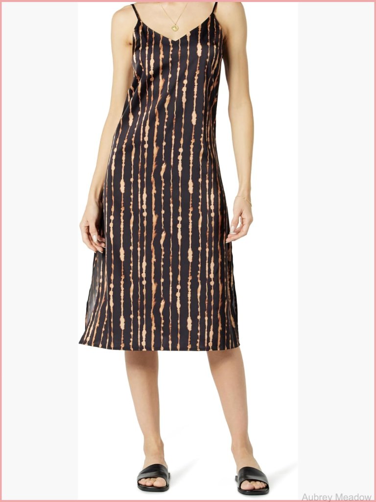 Silky V-Neck Midi Slip Dress With Adjustable Straps